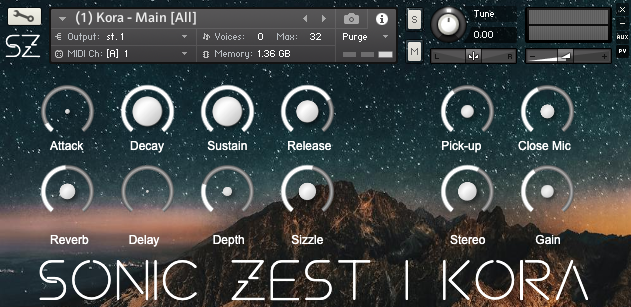 Sonic Zest Kora – West African harp Kontakt sample library instrument GUI