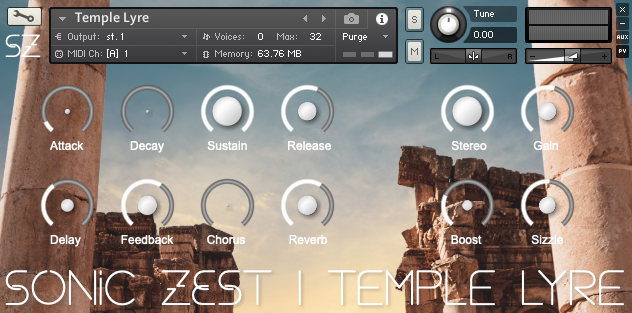 Temple Lyre – ancient Greek lyre Kontakt instrument GUI